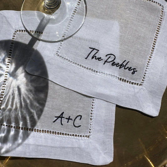 Custom Name Embroidered Cocktail Napkin Set (Noah Font)