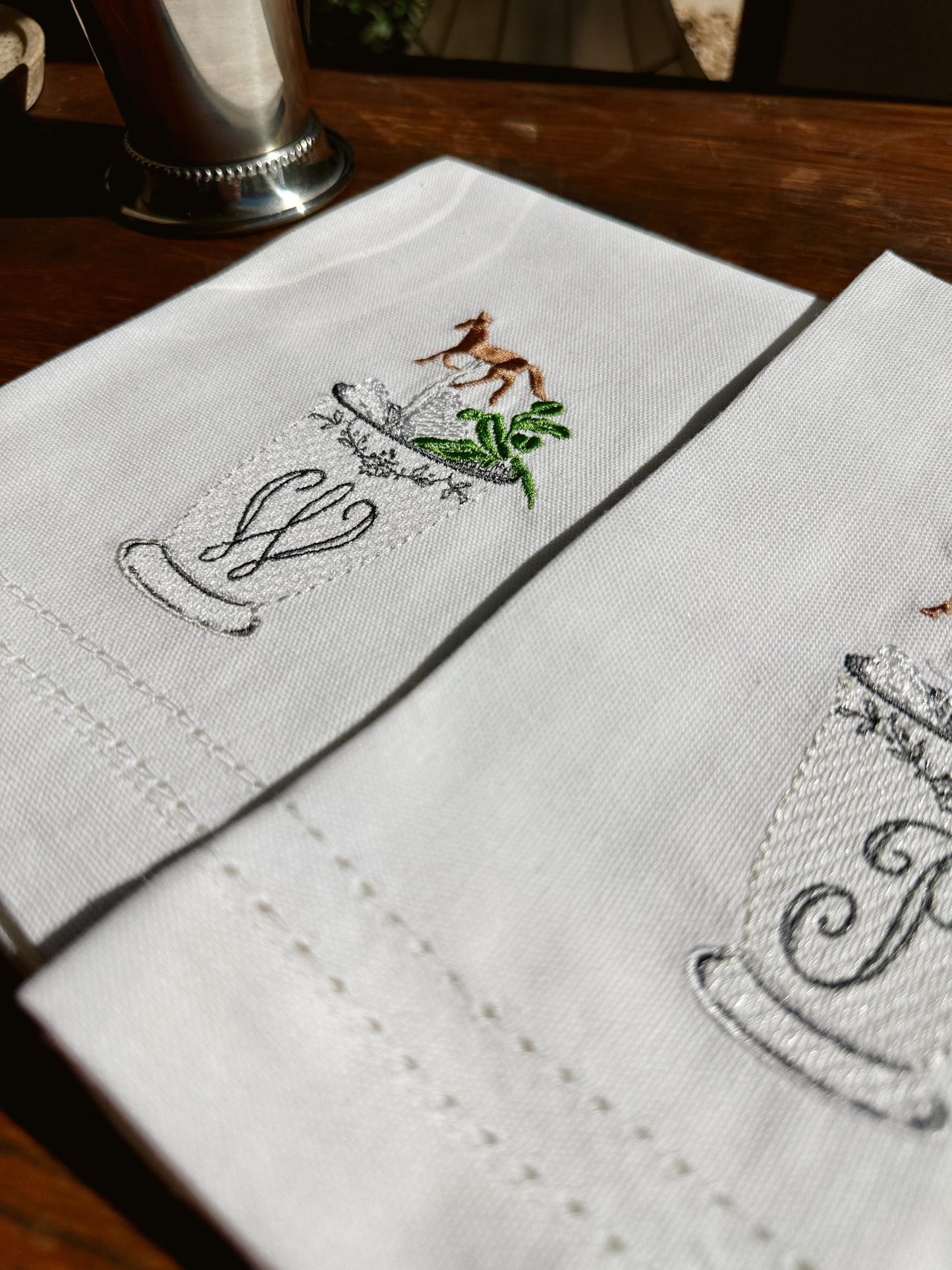 Embroidered Mint Julep Cup Tea Towel