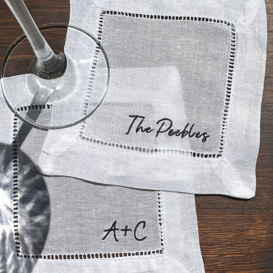 Custom Name Embroidered Cocktail Napkin Set (Noah Font)