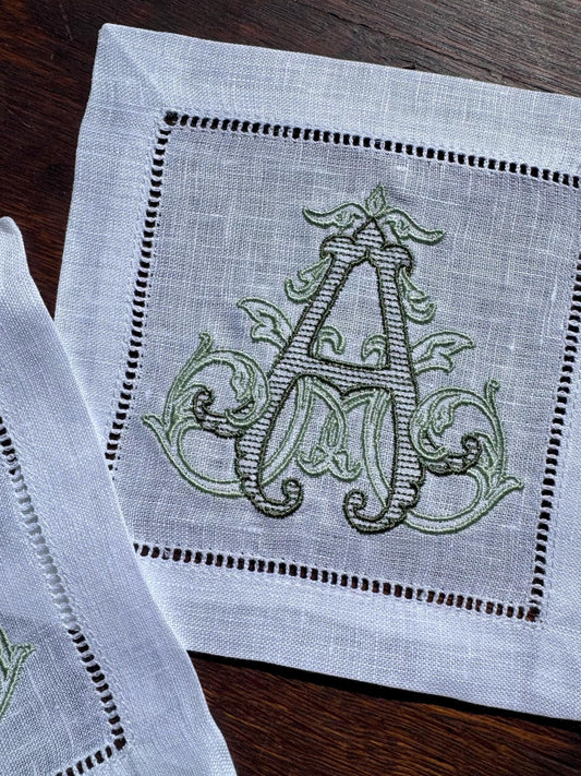 Custom Vintage Vine Monogram Cocktail Napkin Set