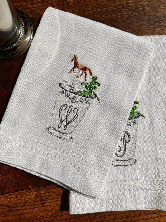 Embroidered Mint Julep Cup Tea Towel