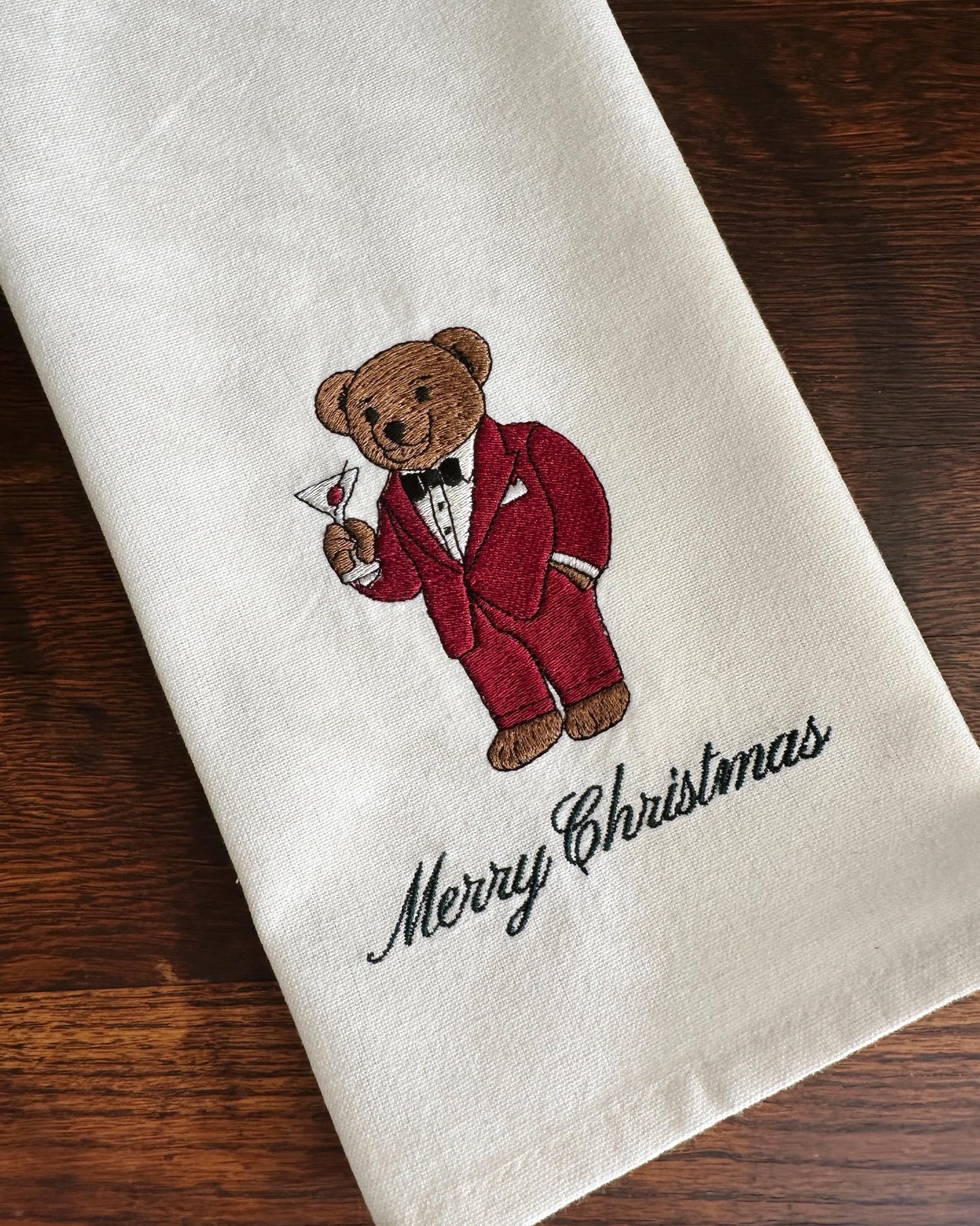 Tuxedo Bear Martini Kitchen Towel