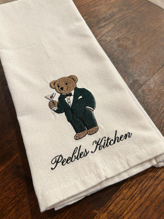 Tuxedo Bear Martini Kitchen Towel