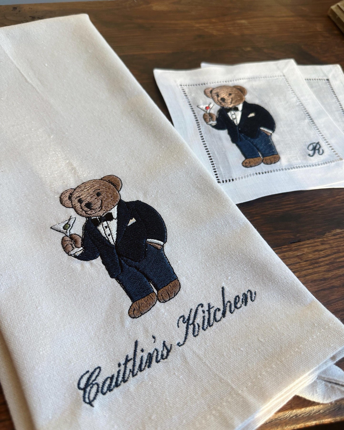 Tuxedo Bear Martini Kitchen Towel