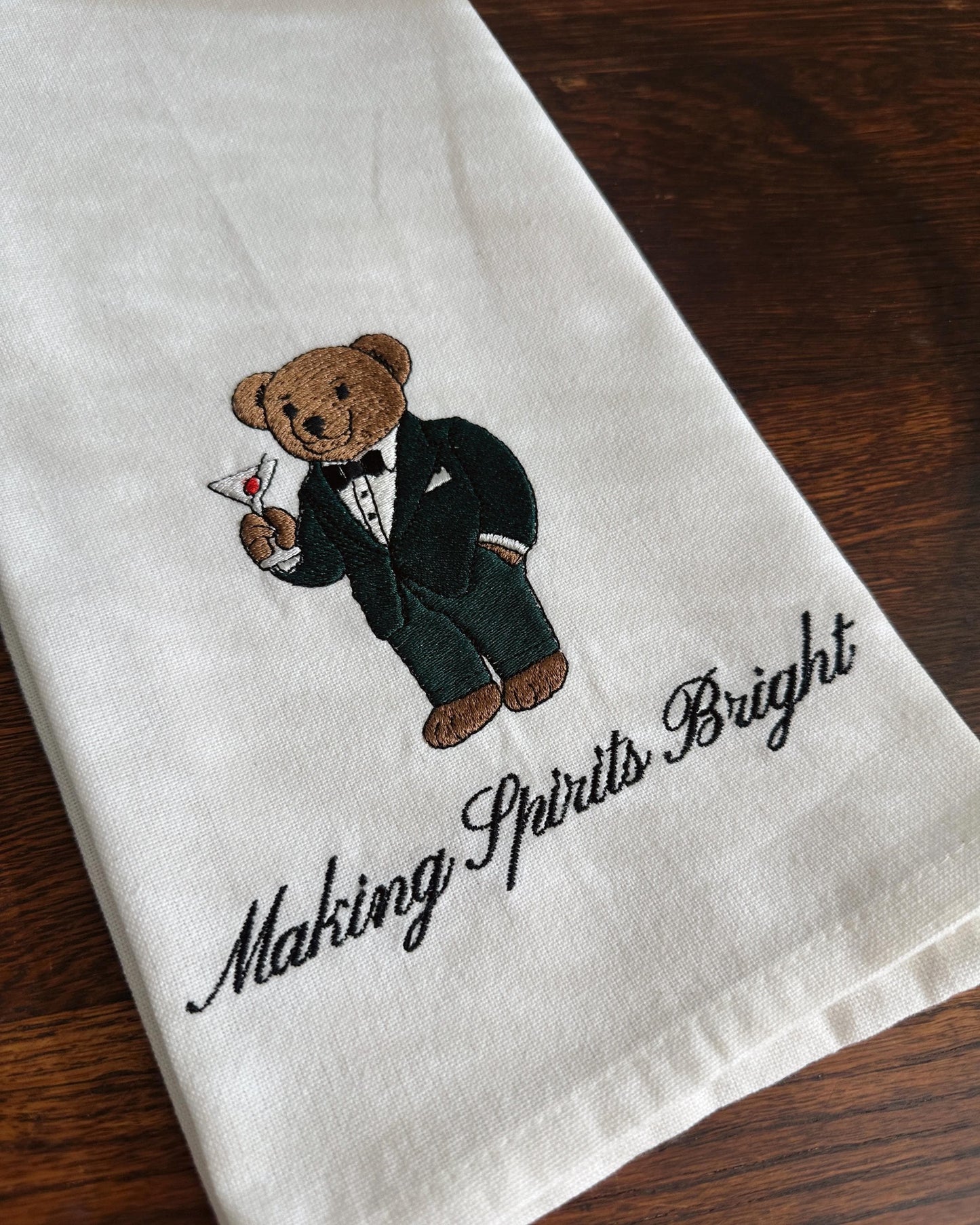 Tuxedo Bear Martini Kitchen Towel