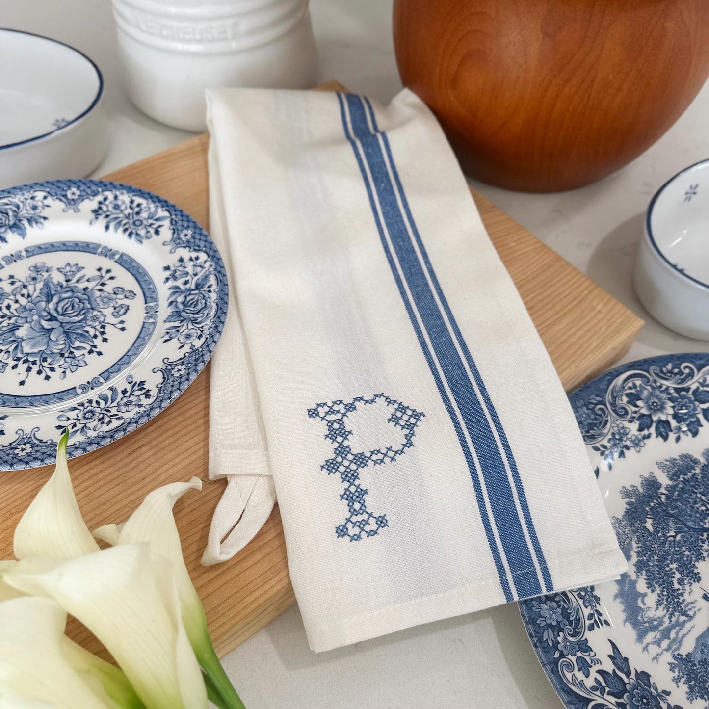 Cross Stitch Monogram Kitchen Towel